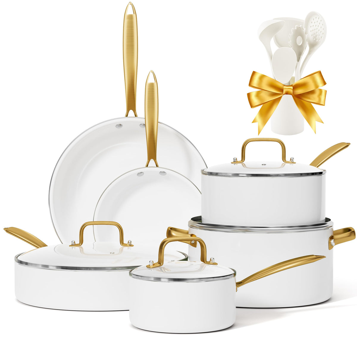 VONIKI 16-piece ceramic cookware set with nonstick surface for effortless meal prep.