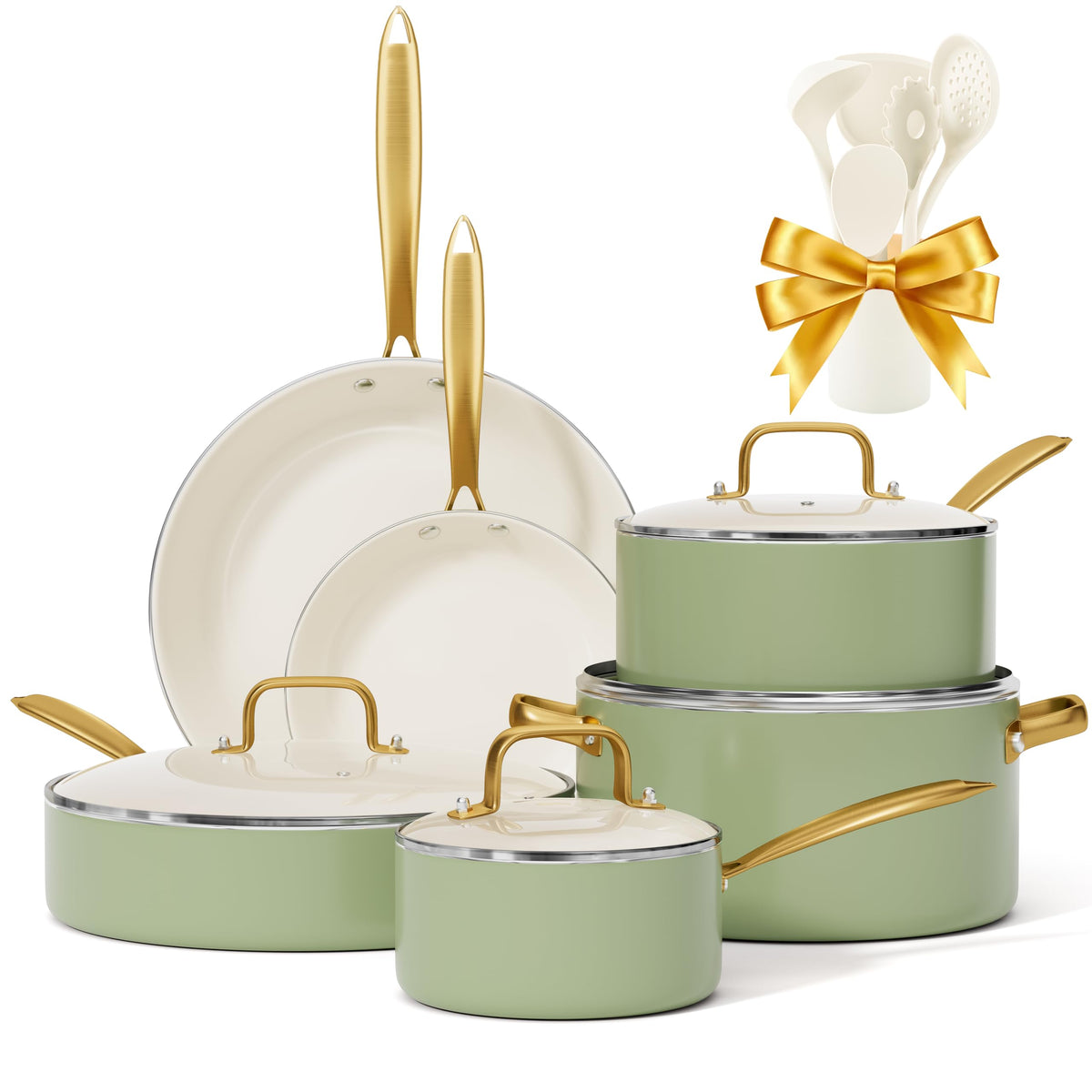 VONIKI ceramic nonstick pots and pans set for easy, low-oil cooking.