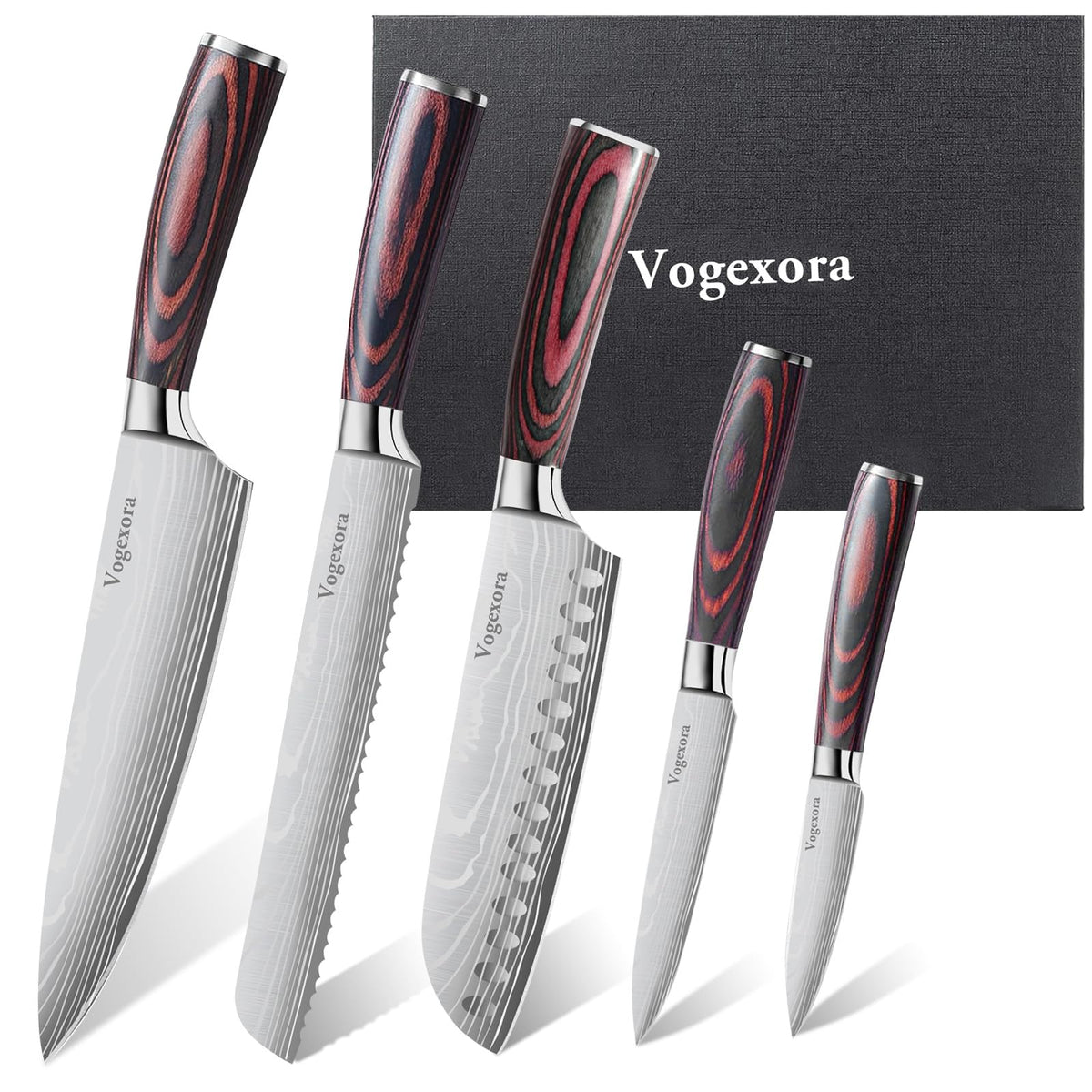 Vorgexora 5-piece knife set displayed for versatile kitchen prep