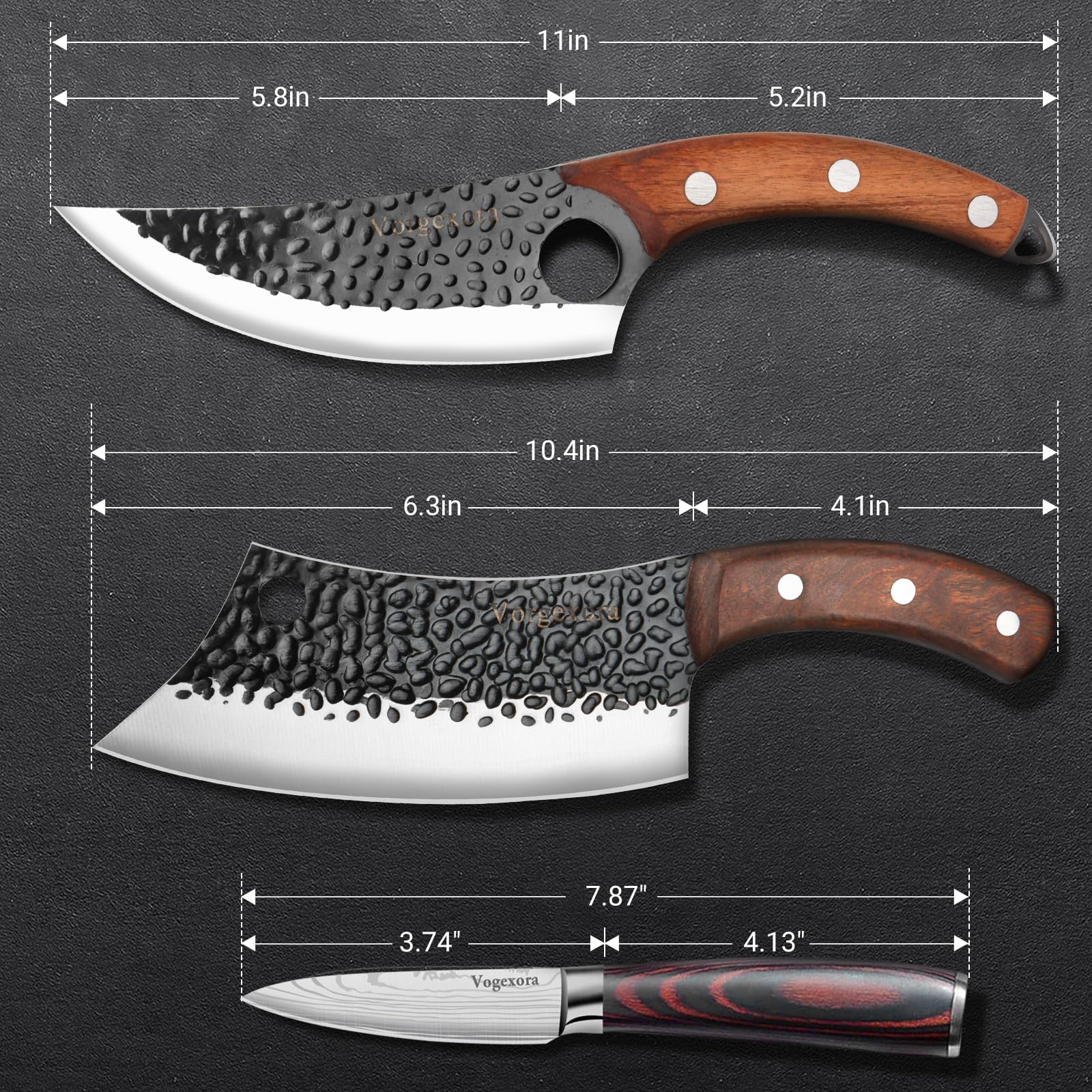 Vorgexora rosewood handle offers ergonomic, non-slip grip.