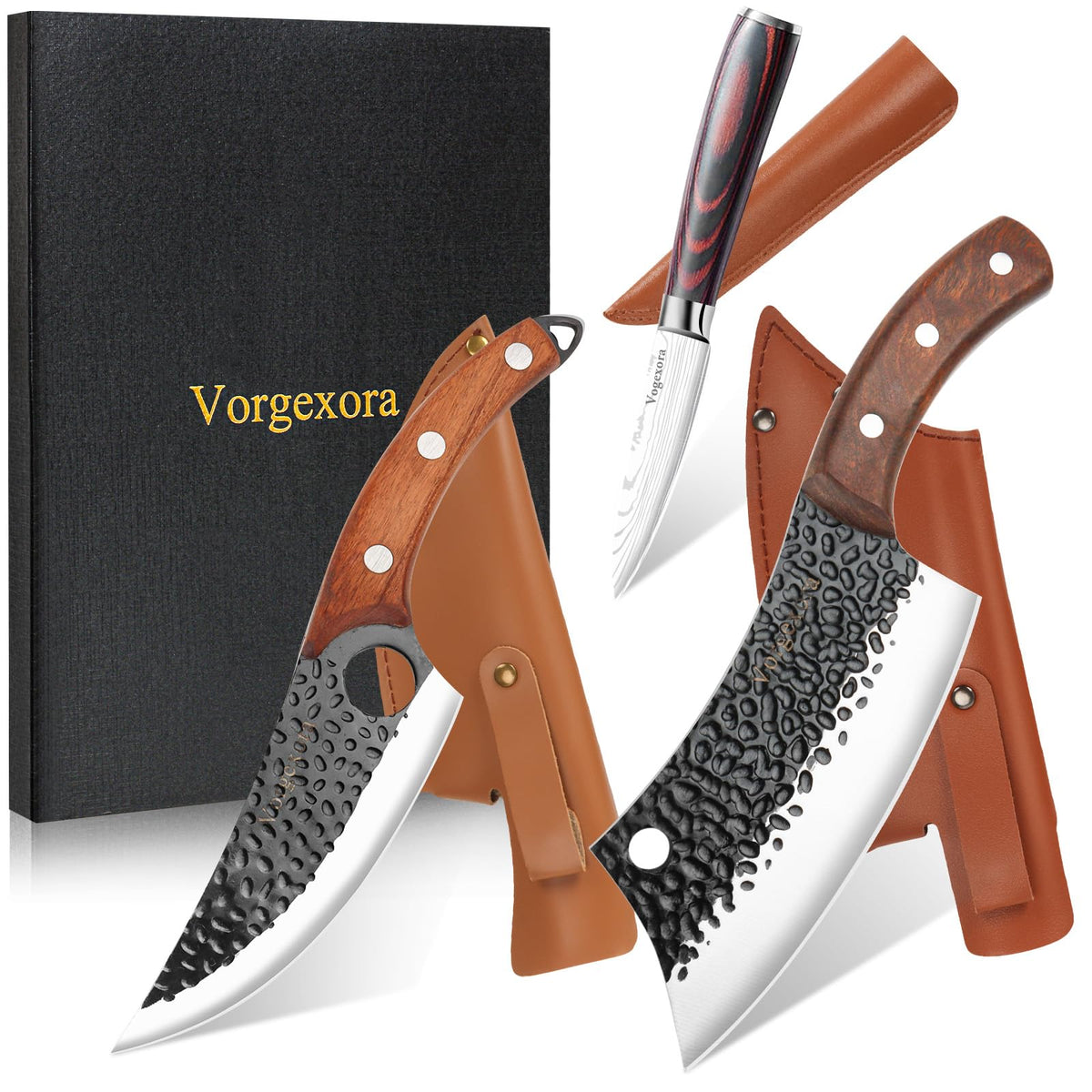 Vorgexora 7-inch meat cleaver close-up showing efficient meat prep.