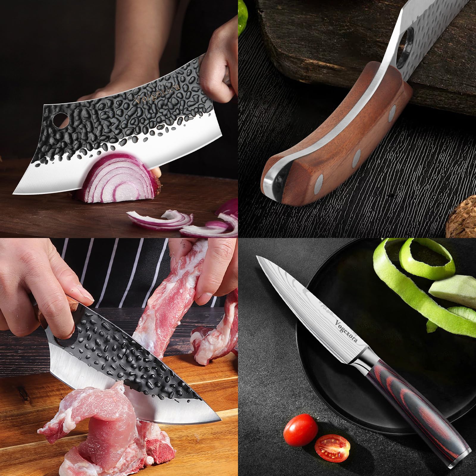 Vorgexora hand-forged steel blade emphasizes sharpness and durability.