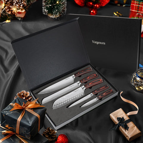 Vorgexora santoku knife in action for precise meat and vegetable chopping