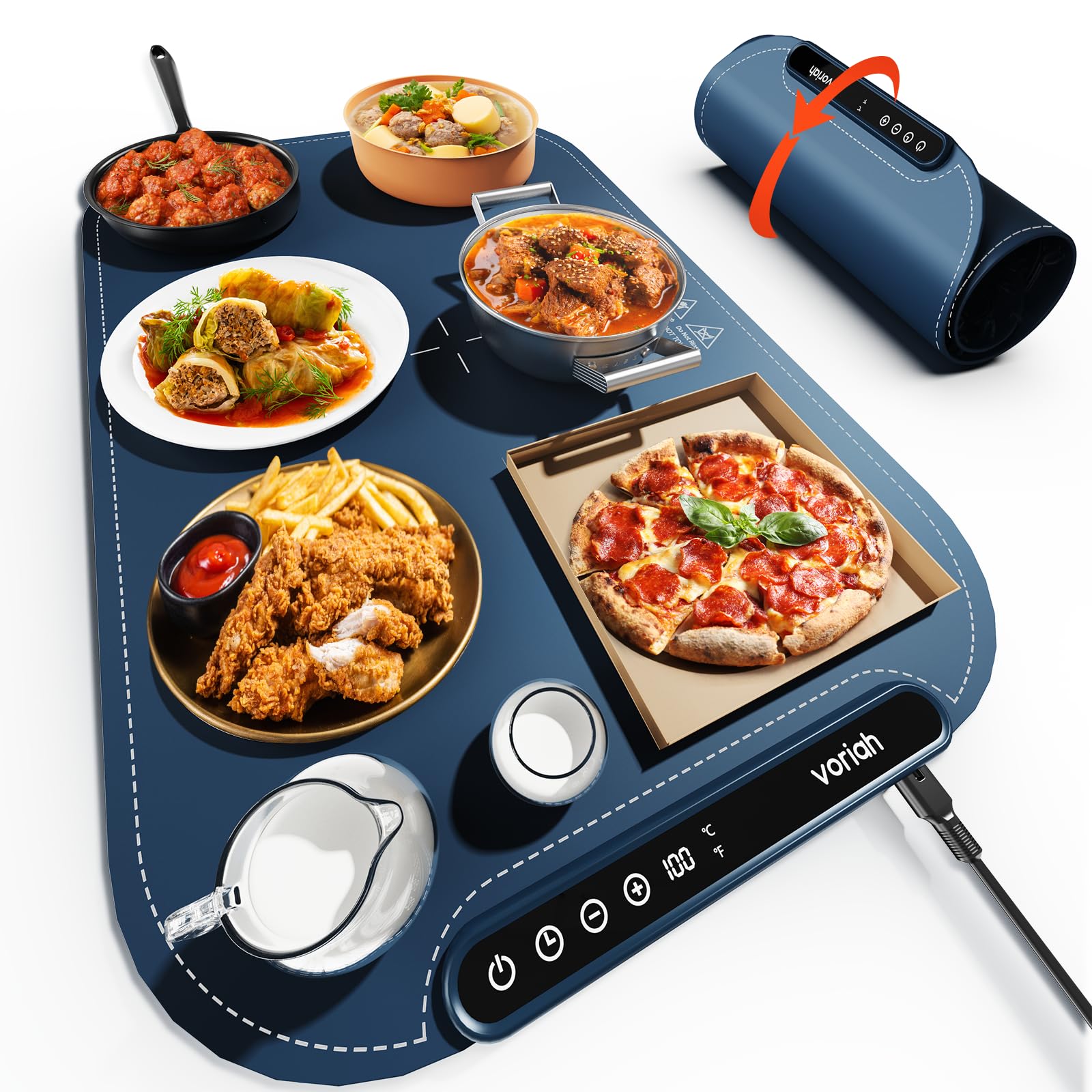 Voriah warming mat with 24x16 inch surface keeping multiple dishes warm
