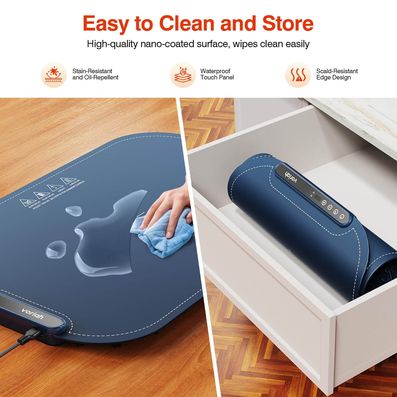 Safe on stainless steel, wood, and heat-resistant tiles