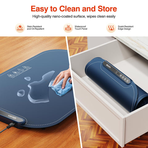 Safe on stainless steel, wood, and heat-resistant tiles