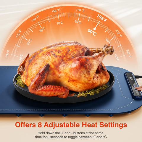 Voriah warming mat temperature controls enable precise heat levels for serving