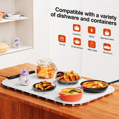 Voriah warming tray with spacious 24x16 inch surface for multiple dishes