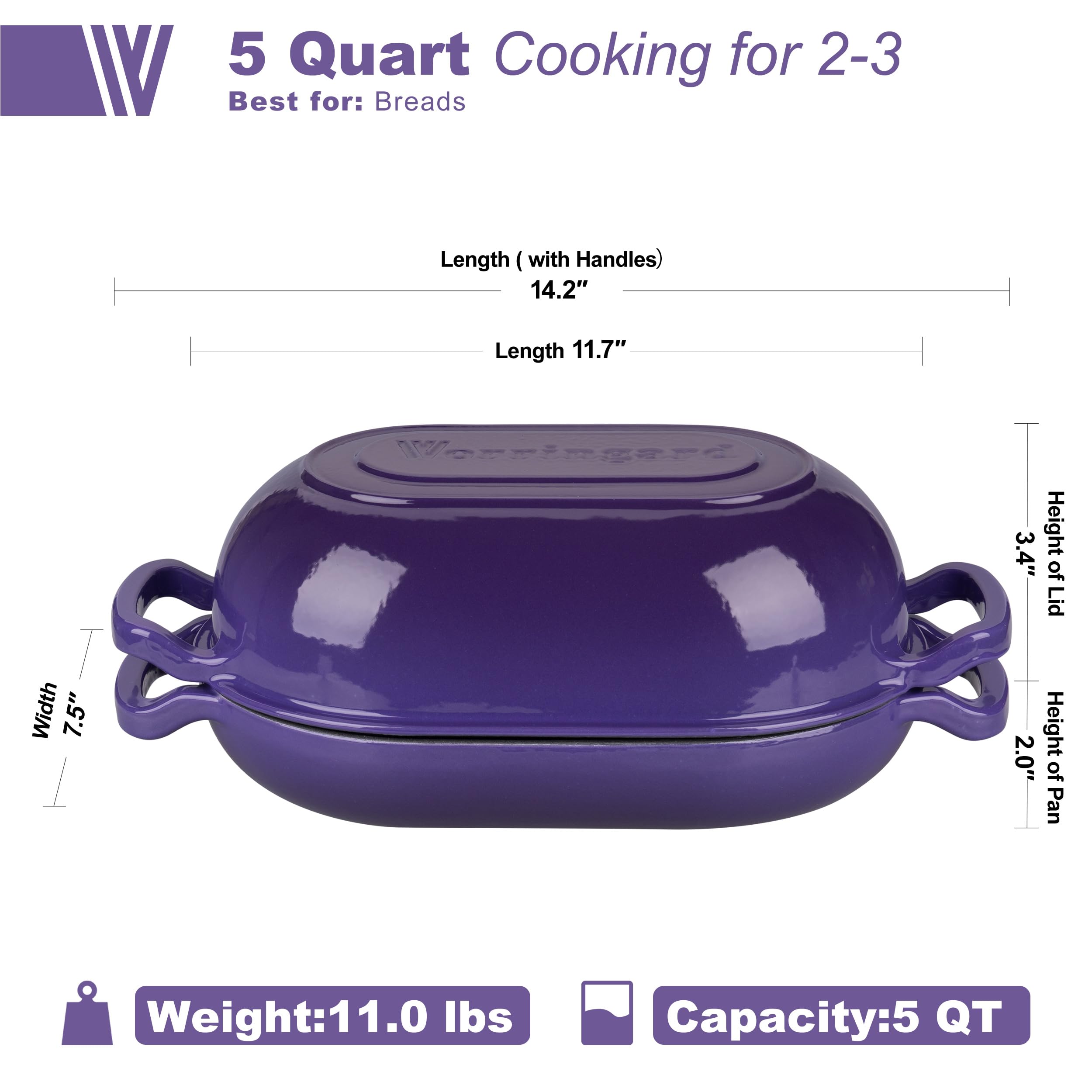 Top view of the VORRINGARD purple Dutch oven showing sturdy handles.