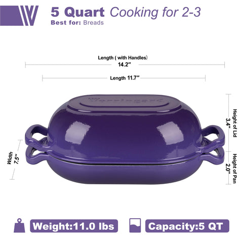 Top view of the VORRINGARD purple Dutch oven showing sturdy handles.