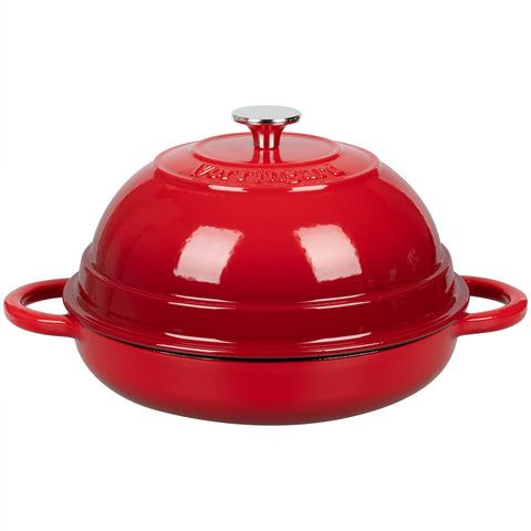 VORRINGARD enameled cast iron Dutch oven with lid in red, ideal for even bread baking.