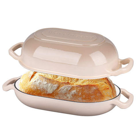 VORRINGARD enameled cast iron Dutch oven with lid for even oven heat and crispy crusts.