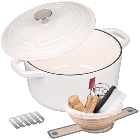 VORRINGARD Dutch oven enameled white 4.5qt with lid for even heat and crispy crusts