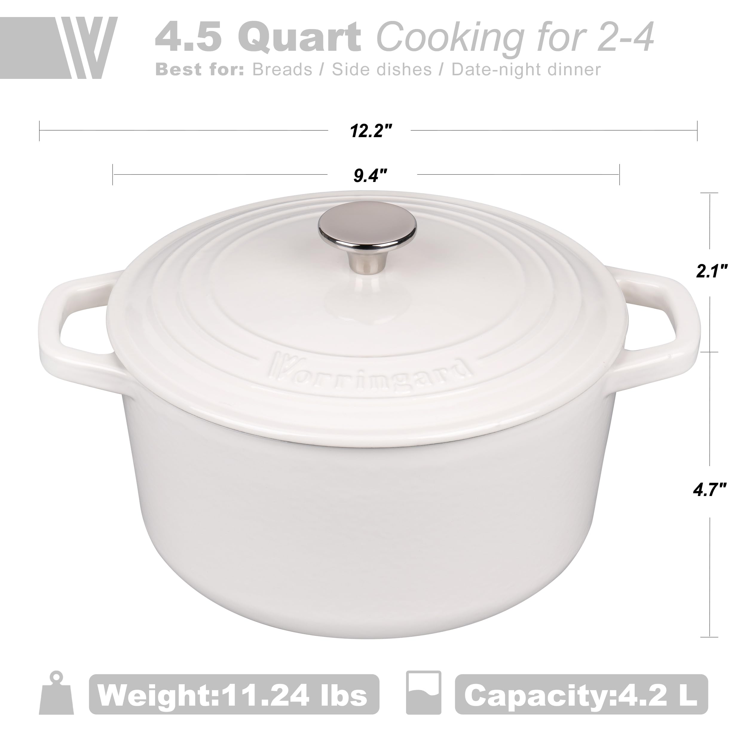 VORRINGARD lid shown with enameled white finish suitable for serving from oven to table