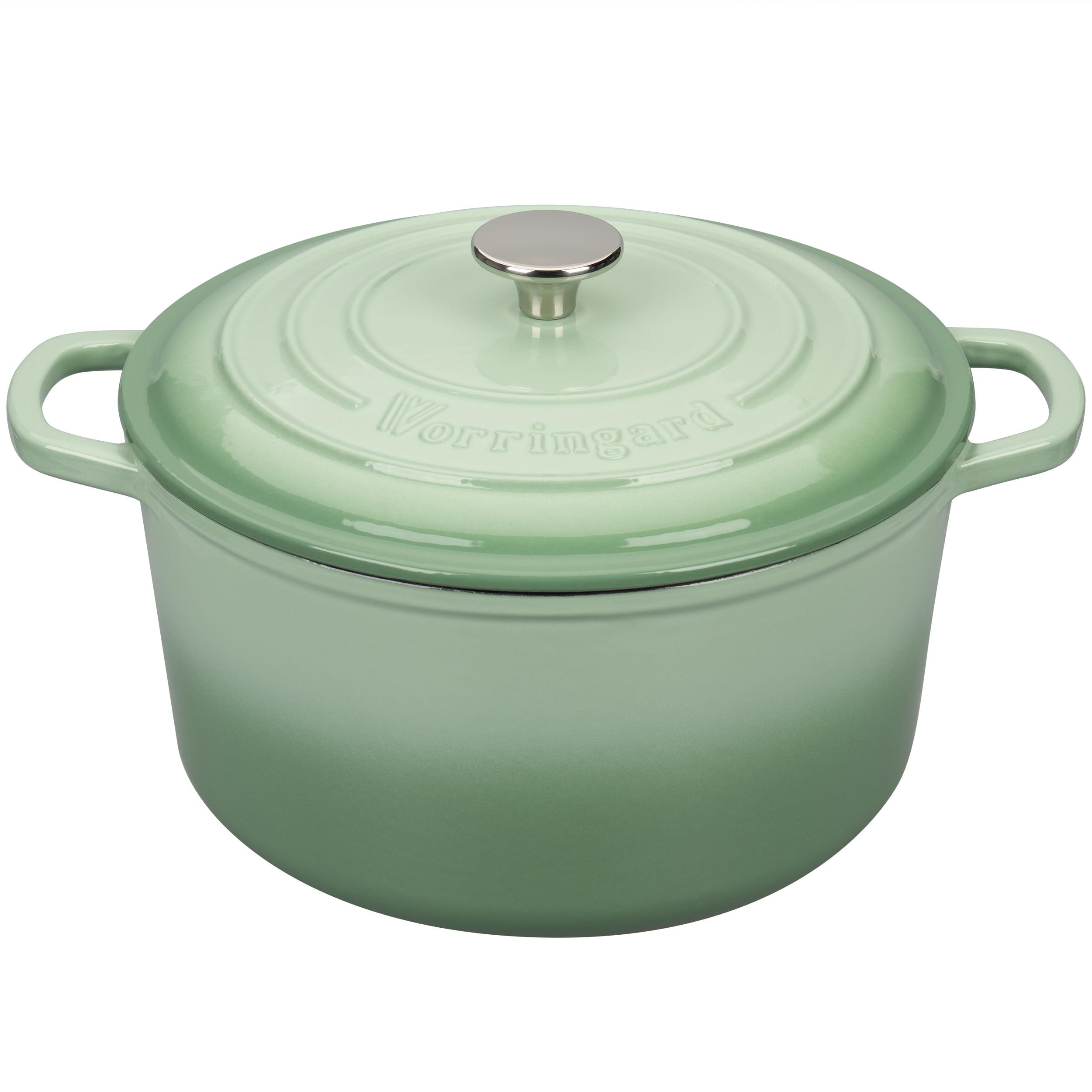 VORRINGARD green enamelled cast iron Dutch oven with lid, even heat distribution.