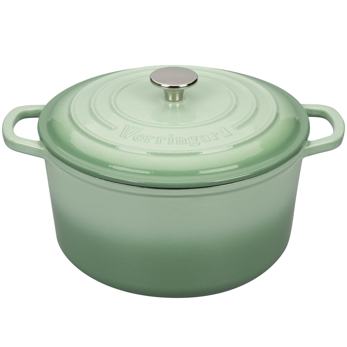 VORRINGARD green enamelled cast iron Dutch oven with lid, even heat distribution.