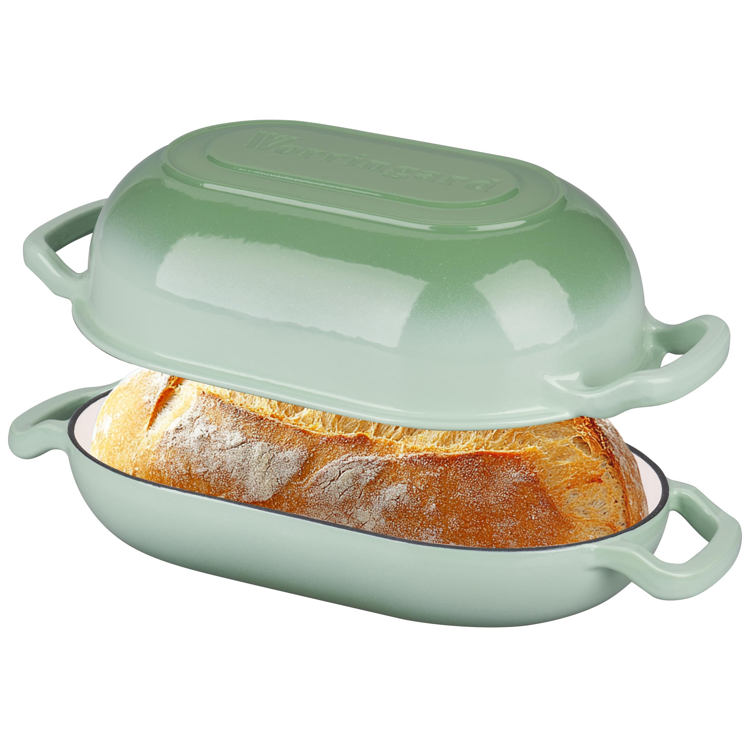 VORRINGARD enameled cast iron Dutch oven in green, front view ideal for bread baking