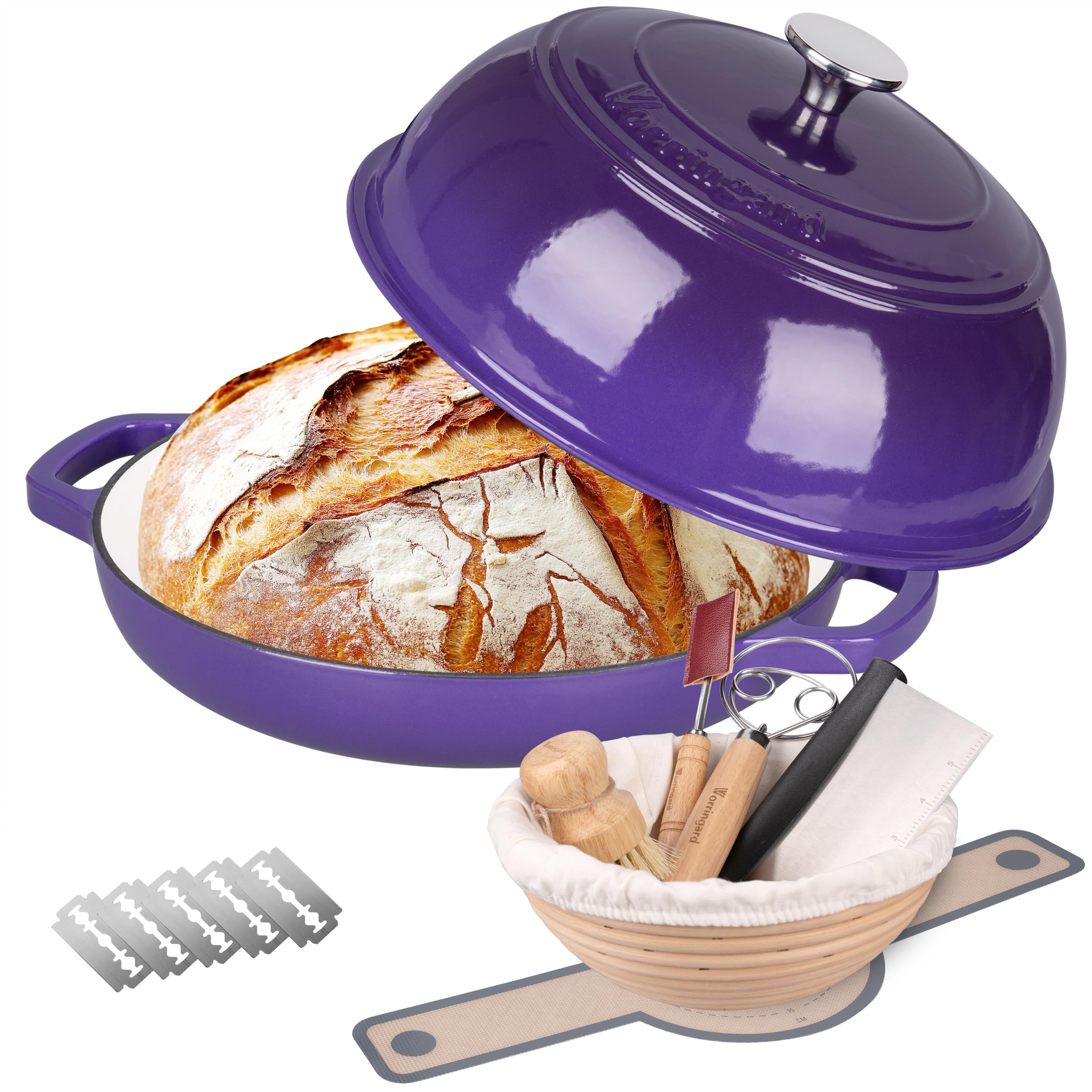 VORRINGARD enameled cast iron Dutch oven purple lid for even heating