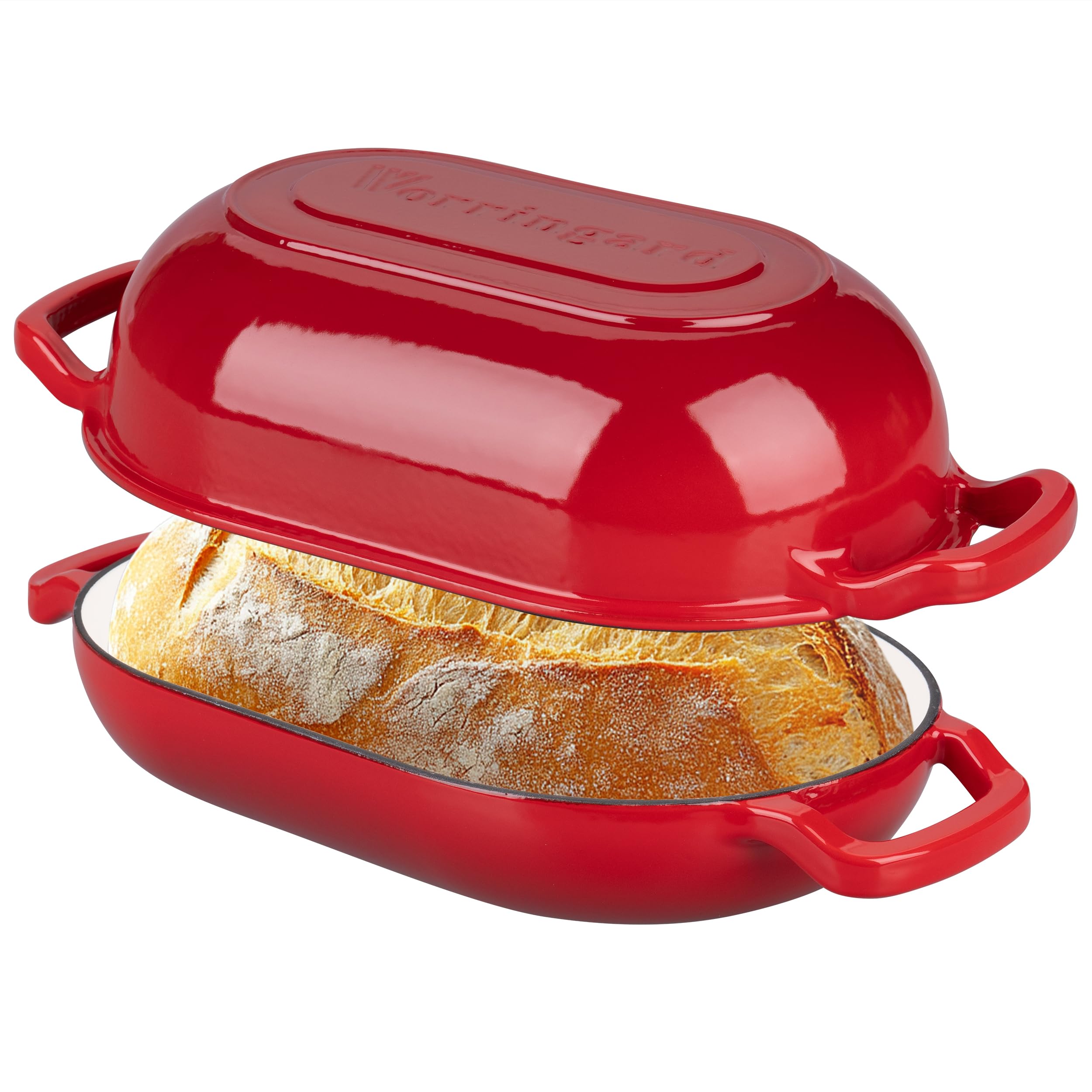 VORRINGARD enameled cast iron sourdough oven with red finish for crispy crusts.