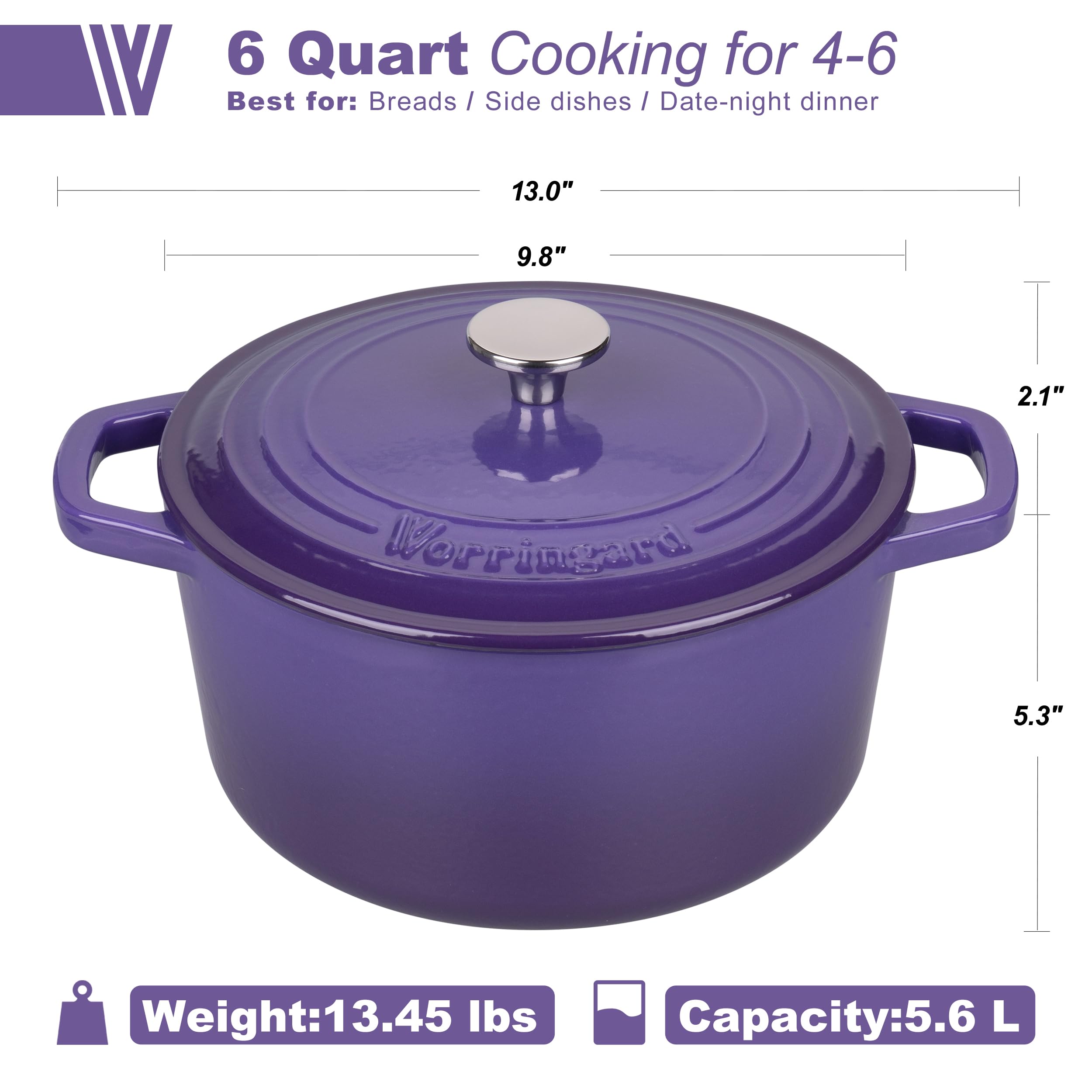 VORRINGARD enameled Dutch oven side handles offer secure grip and easy lifting.