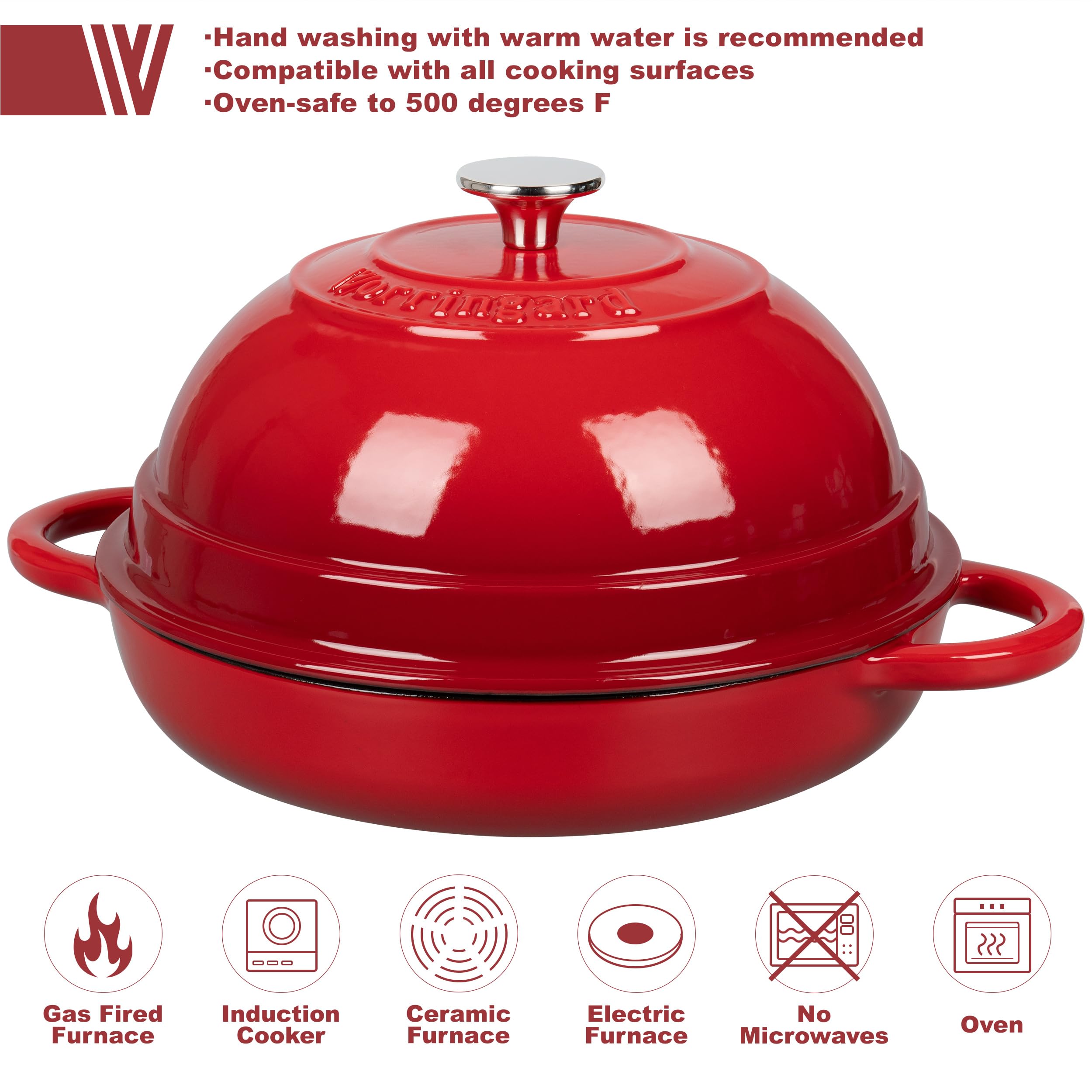 VORRINGARD cast iron Dutch oven achieves even heat distribution for consistent cooking.