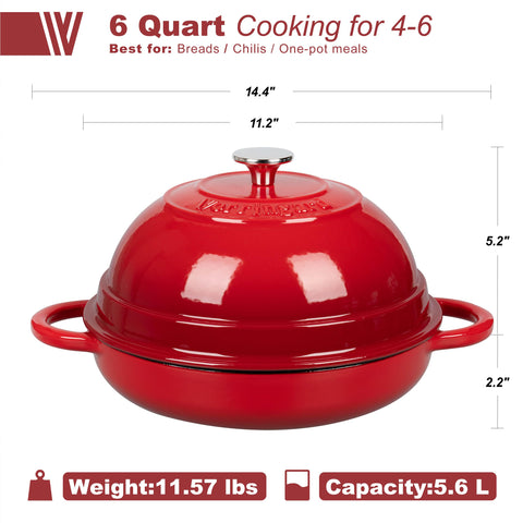 VORRINGARD red enamel Dutch oven with lid, perfect for roasting chicken and vegetables.