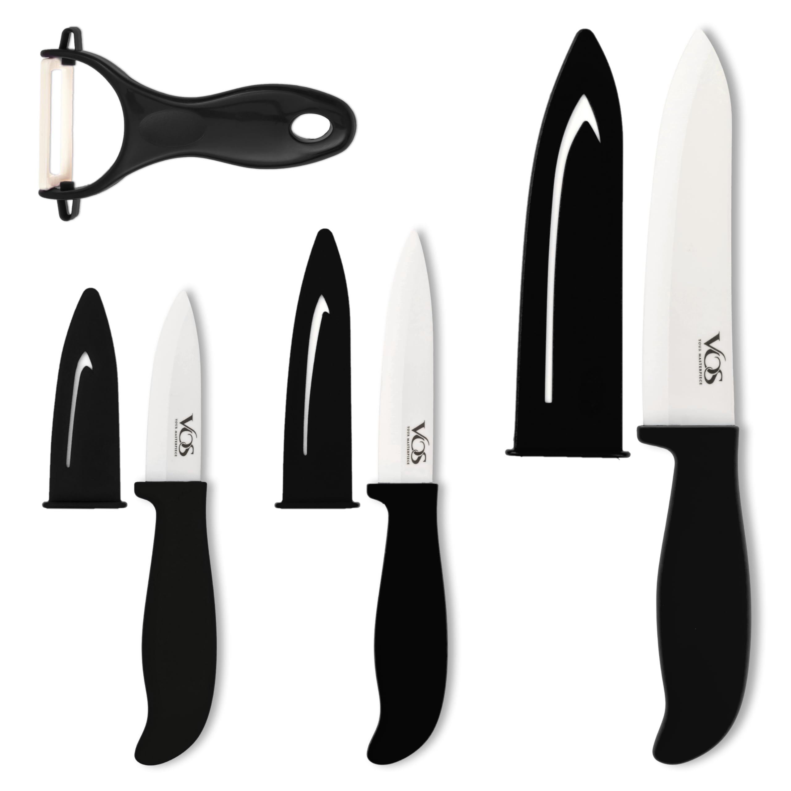 Vos ceramic knife set with 3-inch paring knife for precise peeling and slicing.