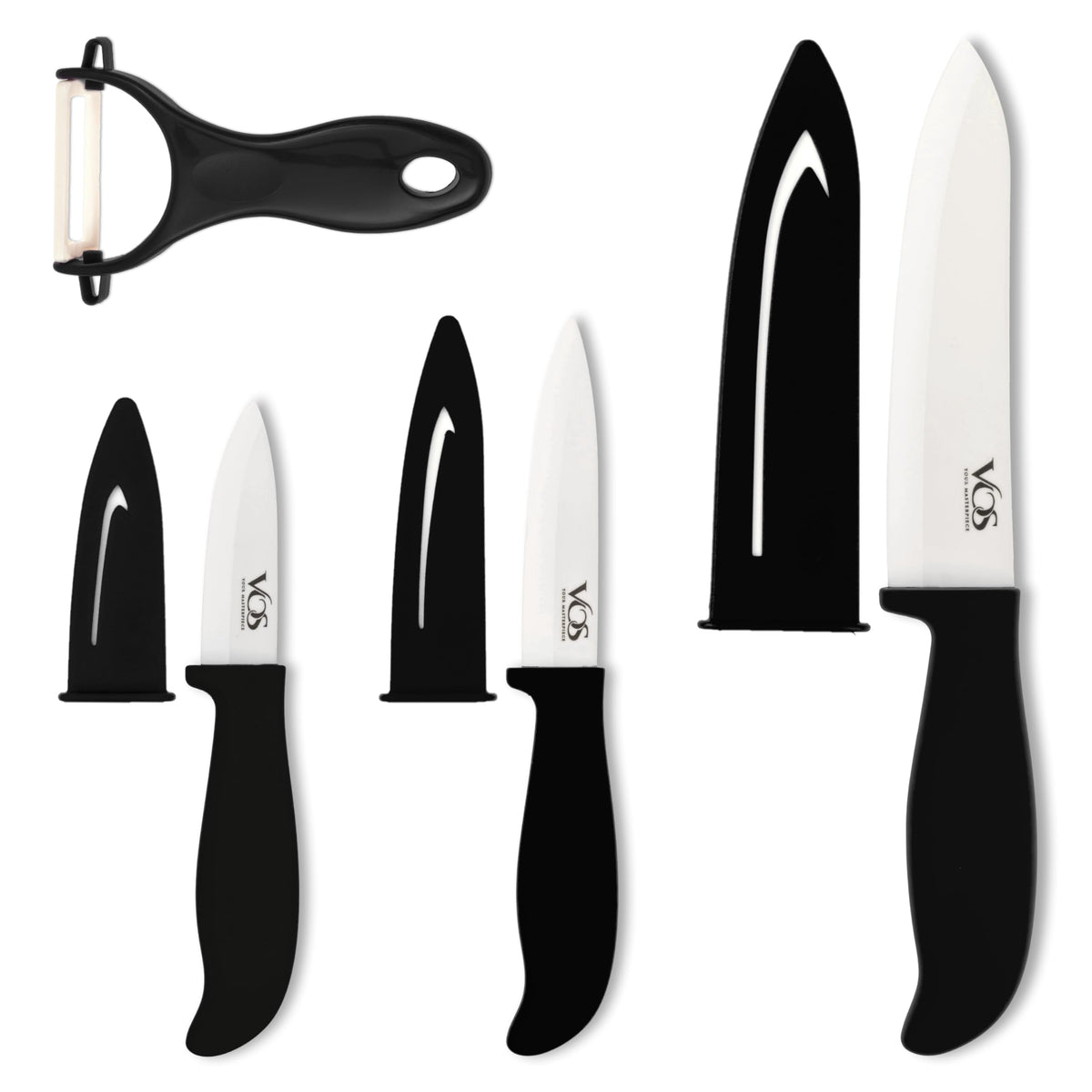 Vos ceramic knife set with 3-inch paring knife for precise peeling and slicing.