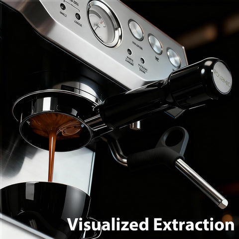 VOURMIO bottomless view highlights shot flow and color during extraction