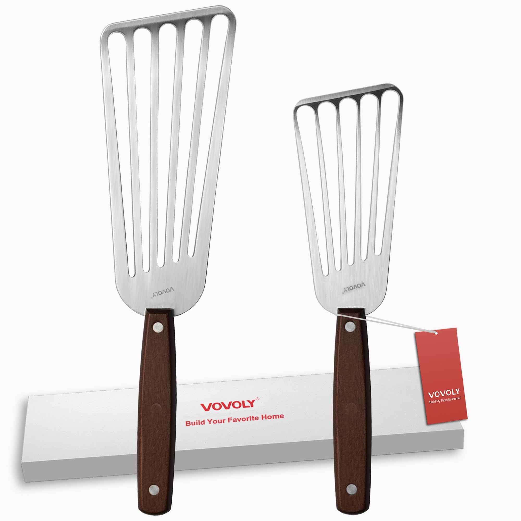 Vovoly 2-pack fish spatula set shows two sizes for versatile flipping.