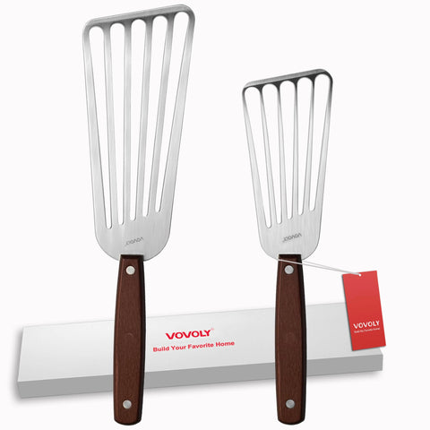 Vovoly 2-pack fish spatula set shows two sizes for versatile flipping.