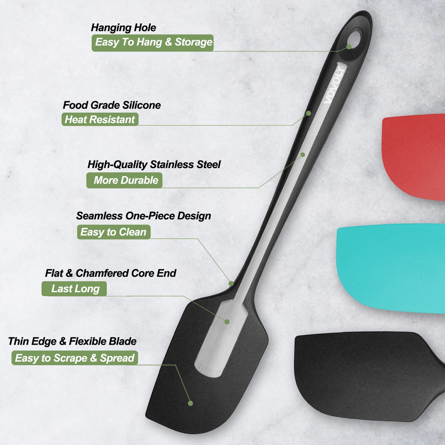 Vovoly solid-core silicone spatula offering lasting stiffness and reliable scraping