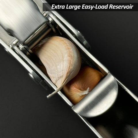 VOVOLY garlic mincer high capacity chamber fits multiple cloves at once.