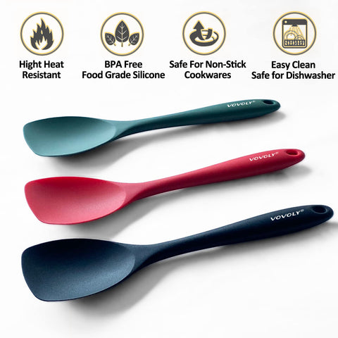 VOVOLY heat-resistant silicone spatulas close-up showing durability and heat tolerance.