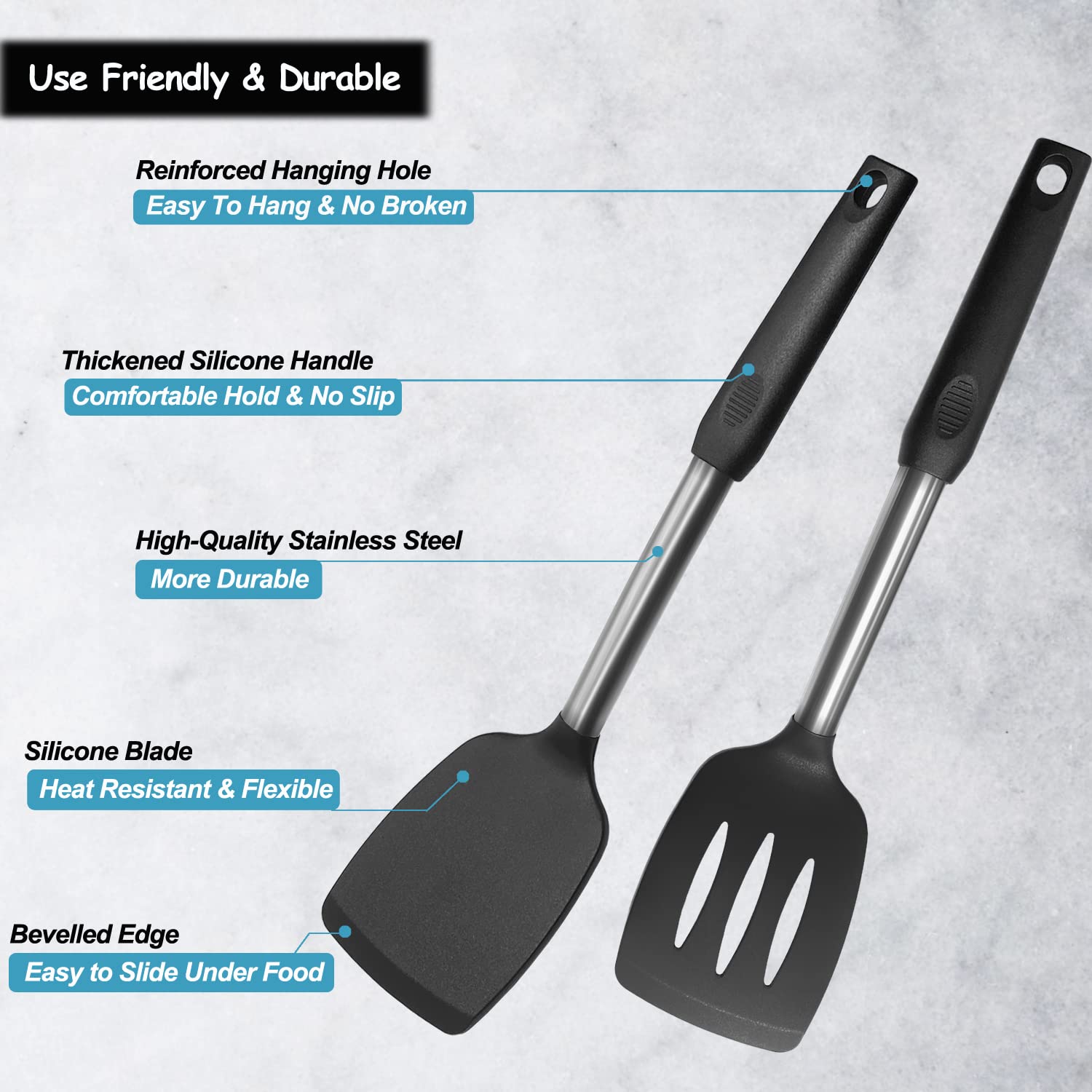 Vovoly silicone spatula edge beveled for precise lifting under food