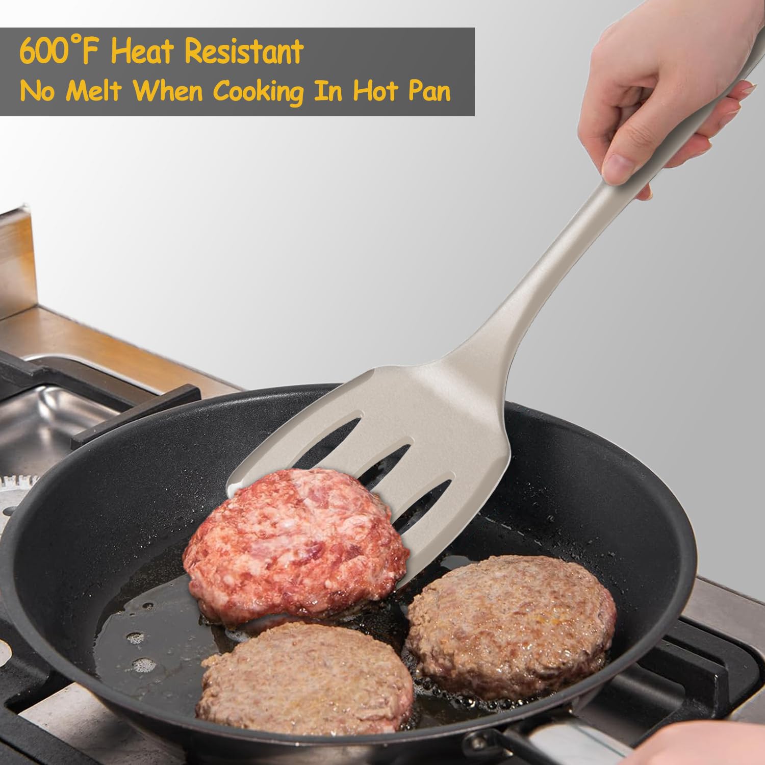 Vovoly 600°F heat-resistant spatula keeps edges flexible during high-heat cooking.