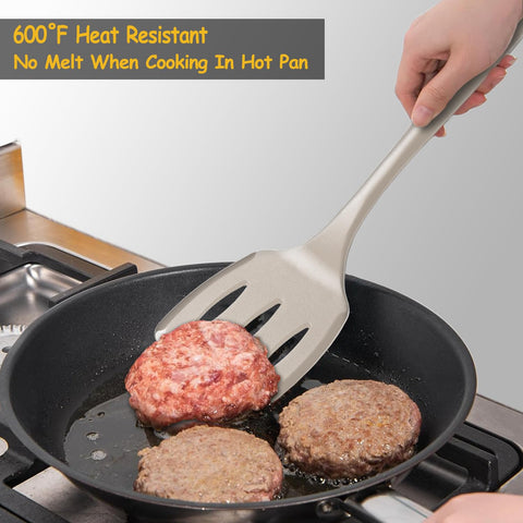 Vovoly 600°F heat-resistant spatula keeps edges flexible during high-heat cooking.