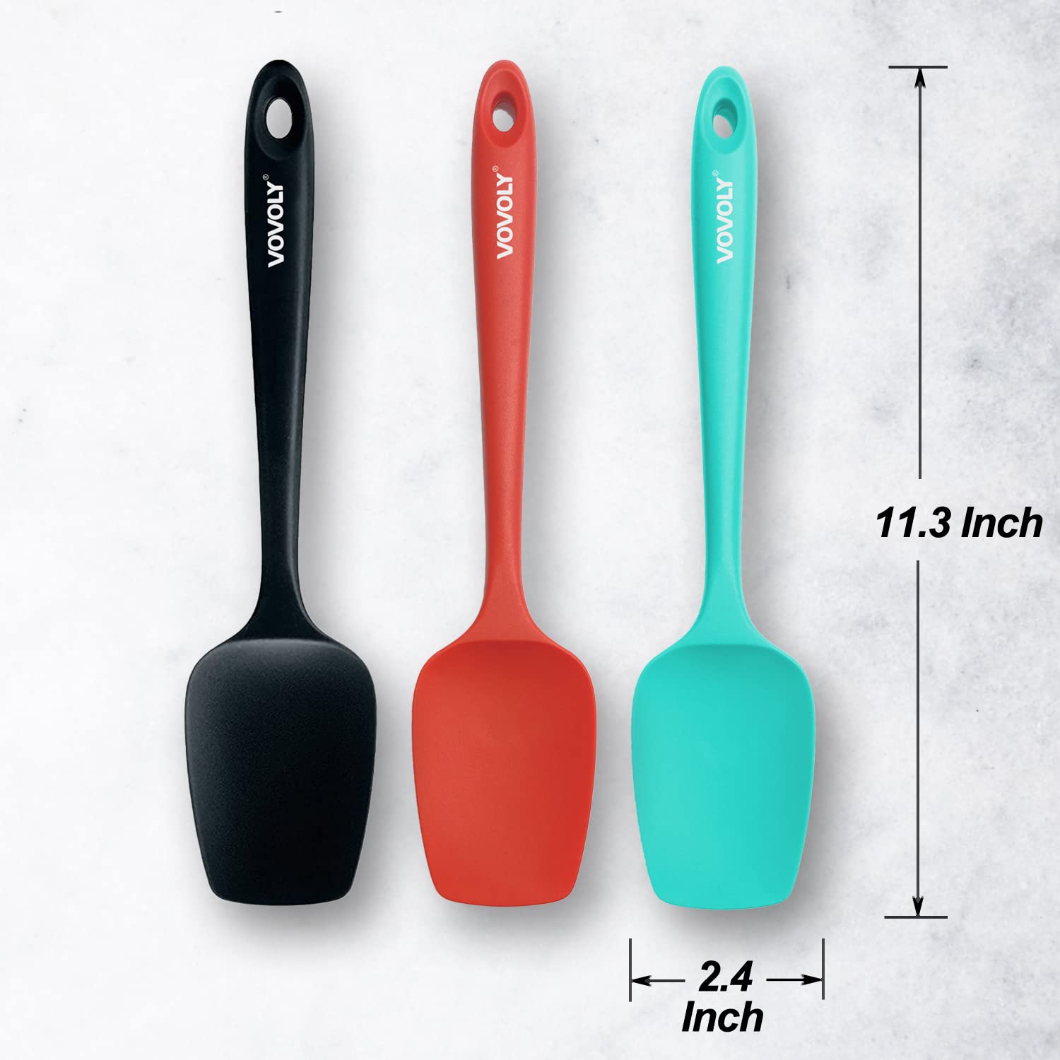 Vovoly silicone spatulas are gentle on nonstick cookware during scraping
