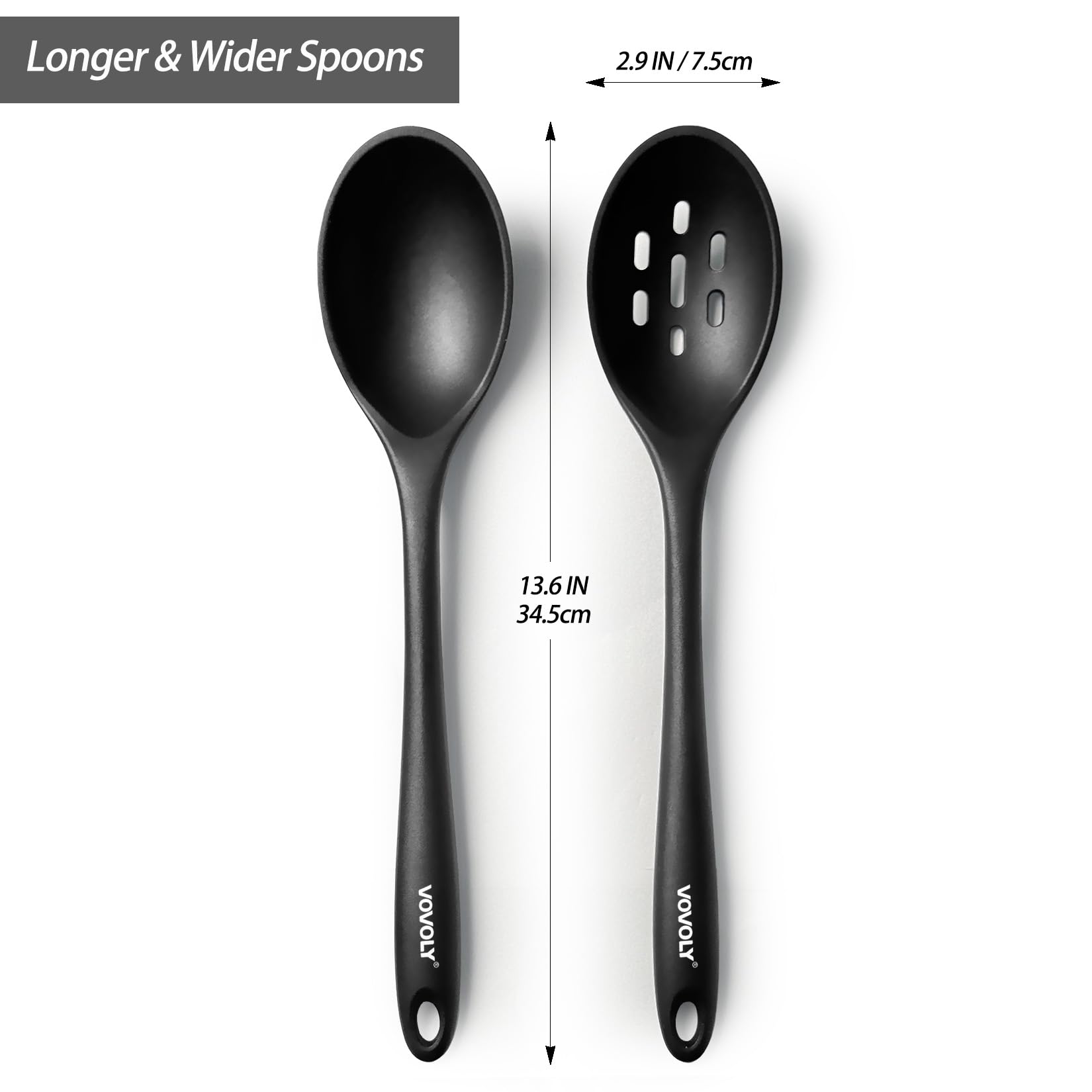 Vovoly ergonomic-handle spoon offers comfortable grip during long cooking sessions.