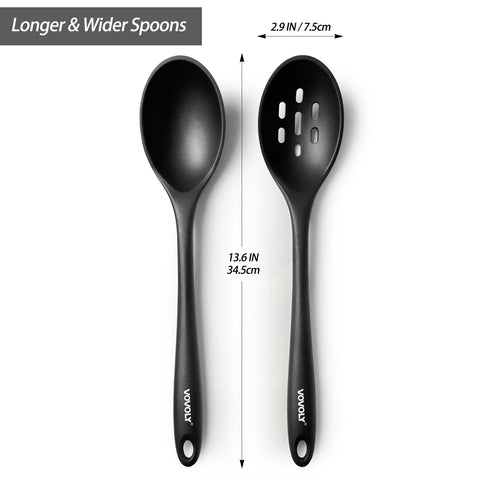 Vovoly ergonomic-handle spoon offers comfortable grip during long cooking sessions.