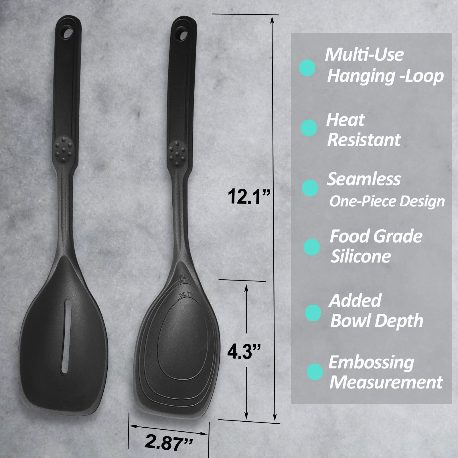 Vovoly slotted silicone spoon drains liquids quickly for serving.