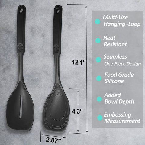 Vovoly slotted silicone spoon drains liquids quickly for serving.