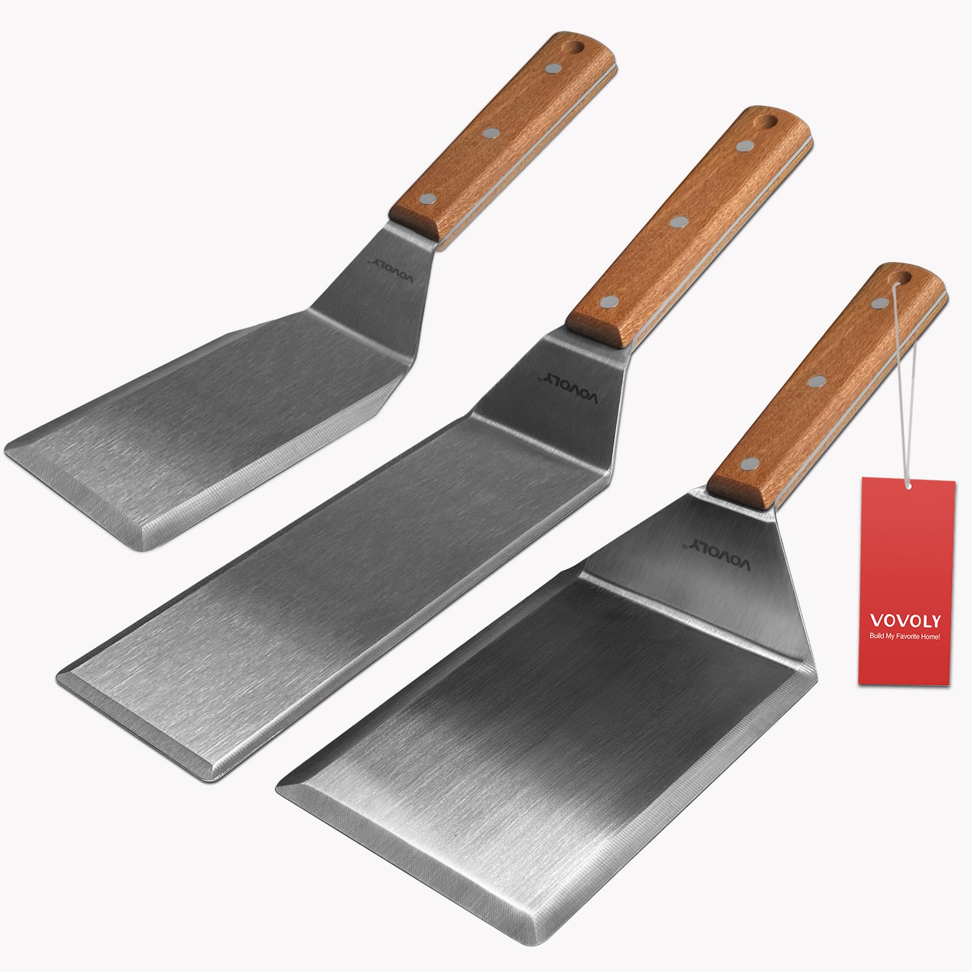 Vovoly stainless steel spatula set with full tang handle for durable grilling