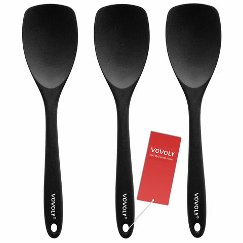 VOVOLY upgrade silicone spatula spoon set, front view, showing sleek black design and versatility.