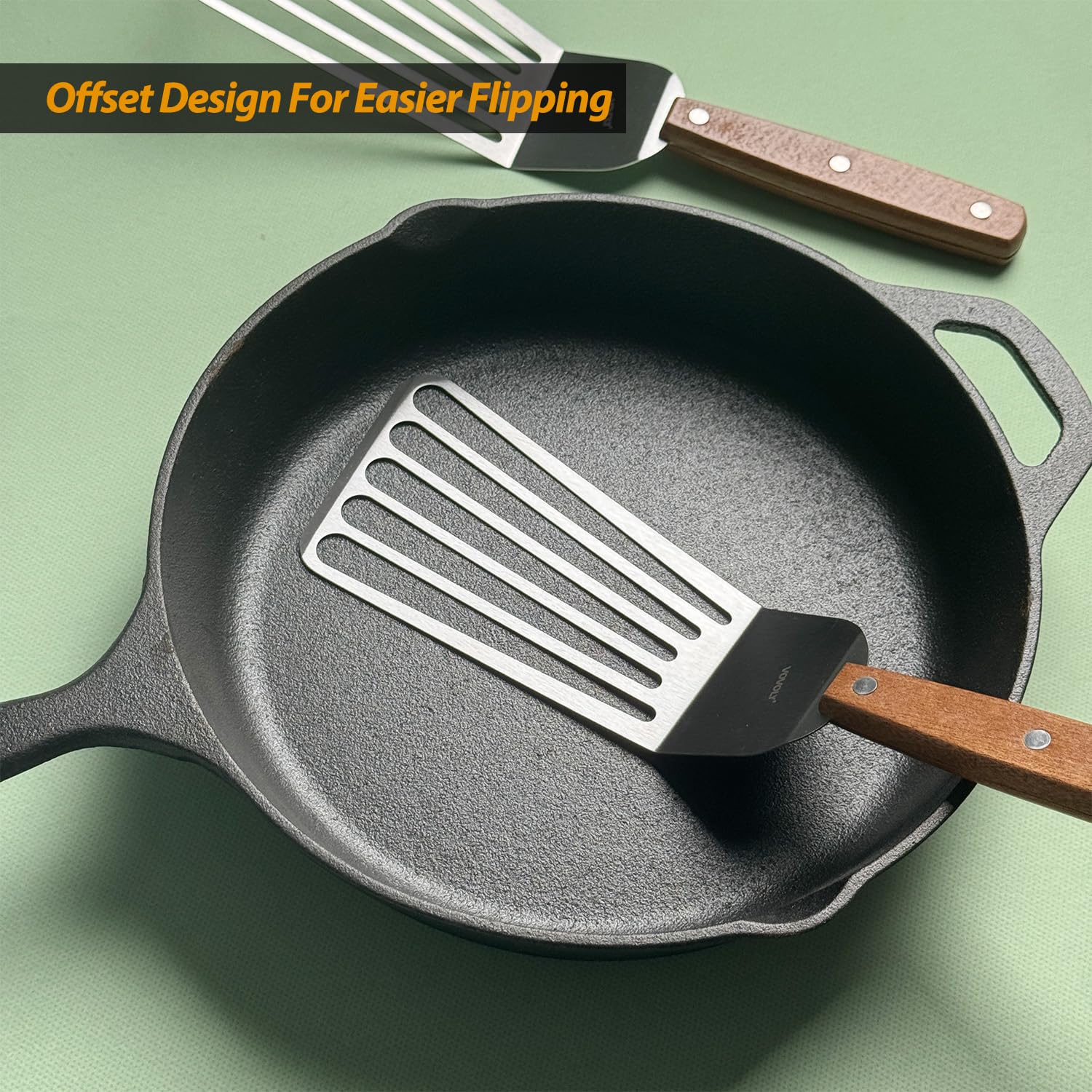 Vovoly wooden full tang handle provides durable, comfortable grip.