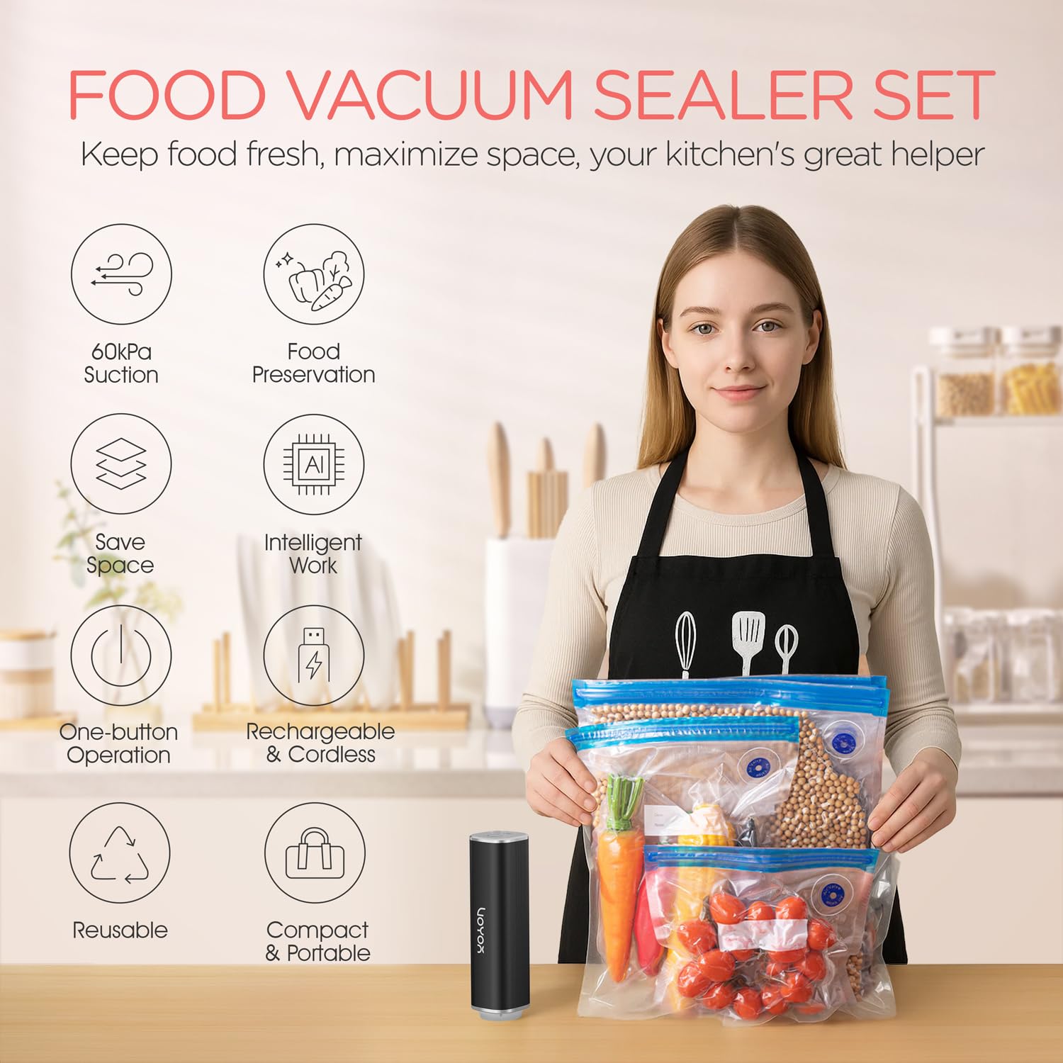 VOYOR VS210 cordless pump sealing foods quickly