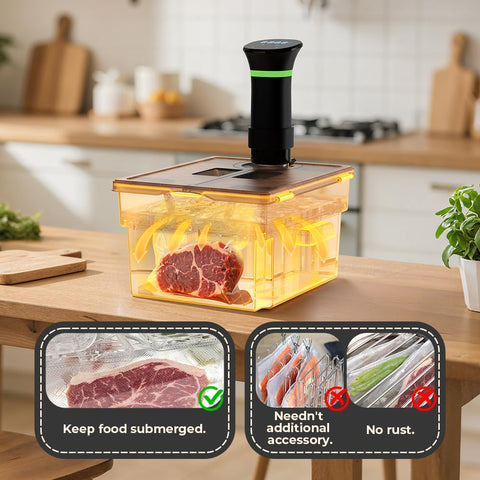 Vpcok Direct compatibility with a wide range of sous vide cookers for simple setup.