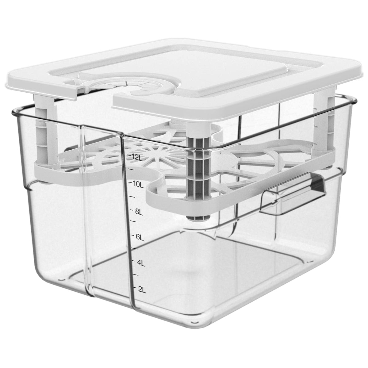 Vpcok Direct lid on sous vide container reduces heat loss during cooking.