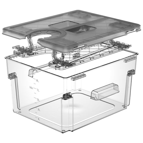 Vpcok Direct sous vide container with lid featuring double-door access for easy ingredient addition.