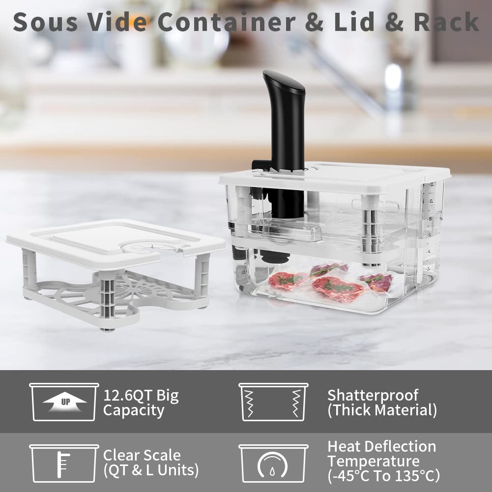 Vpcok Direct rack inside sous vide container ensures even heating for consistent results.